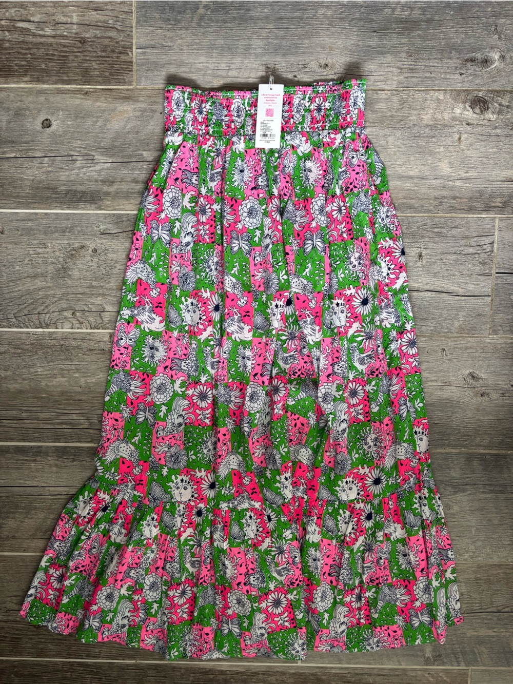 Lilly Pulitzer maxi skirt in vintage vault print of Chicken Check. NWT - Picture 2 of 6
